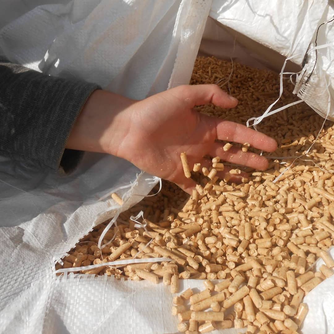 ENplus A1 wood pellets in 1 tonne bulk bag, texture close-up