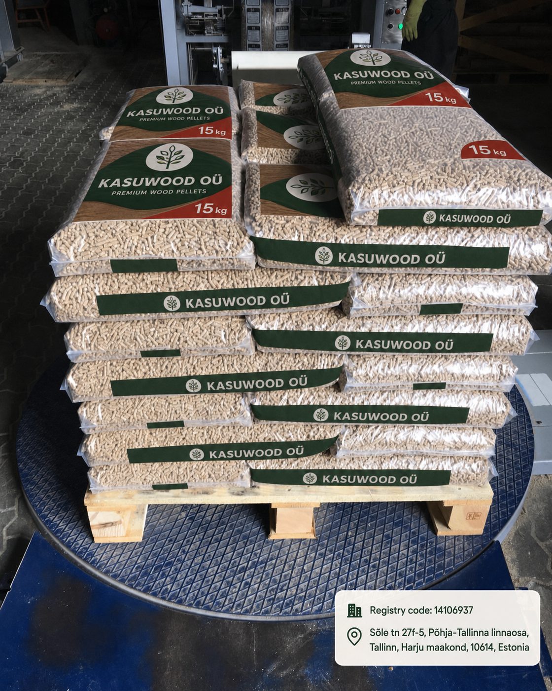 KASUWOOD OÜ standard wood pellets, hard wood industry grade, 15kg bags
