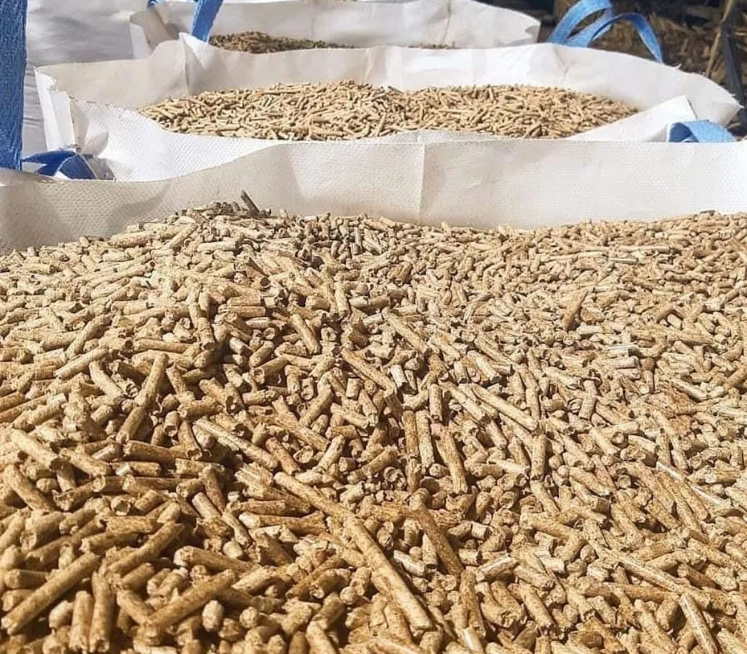 Silver fir wood pellets close-up in a bulk bag