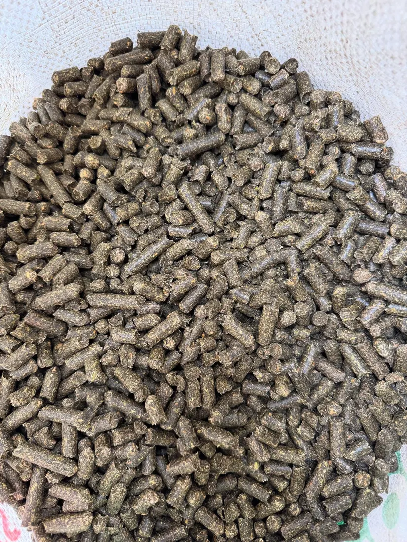 Bag of sunflower husk pellets viewed from above